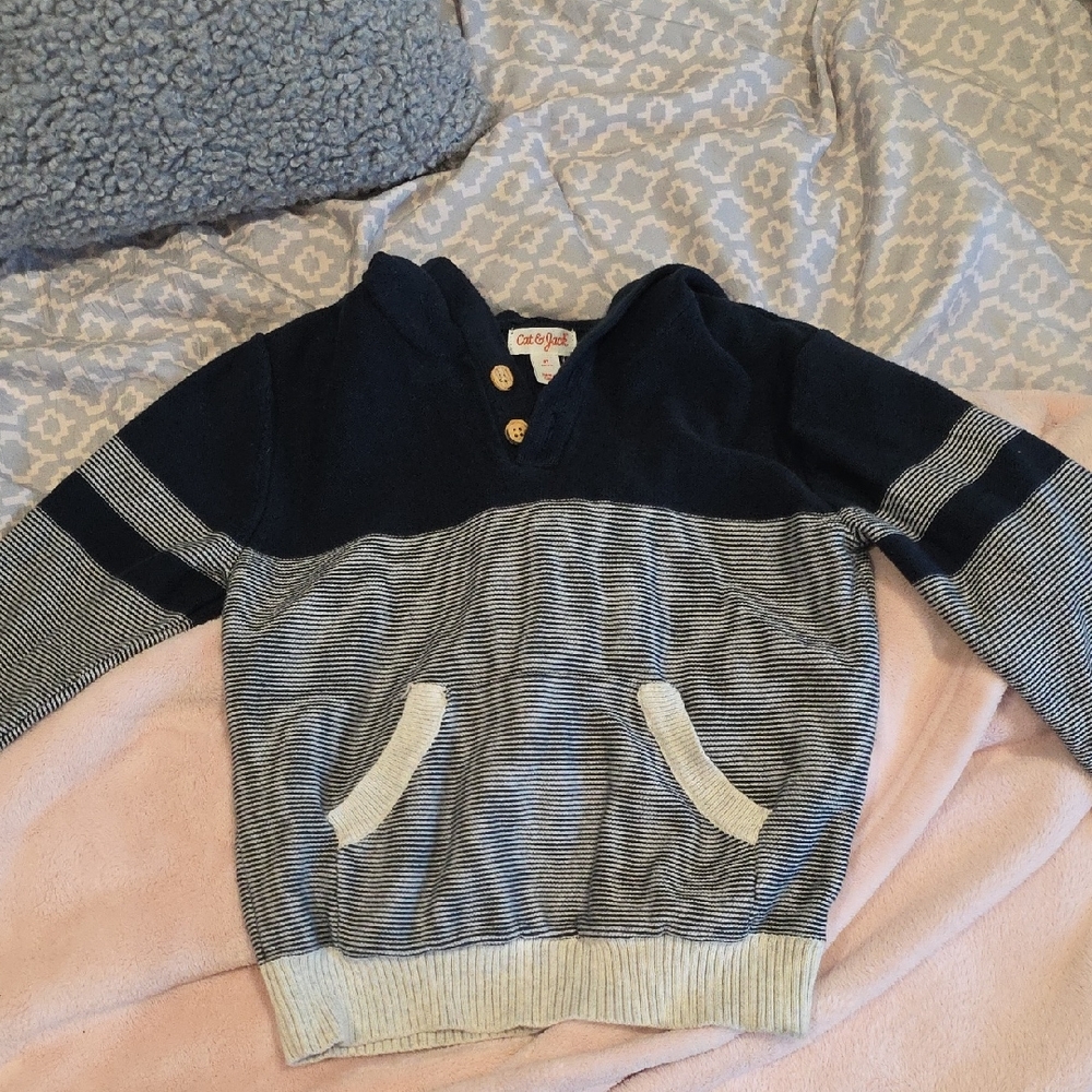 Cat & Jack Navy Hooded Sweater with Button Detail